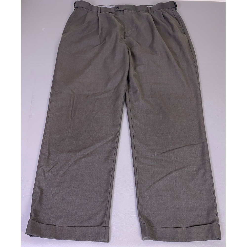Croft & Barrow Dress Pants Men's Size 42x32 Brown Pleated Cuffed Business
